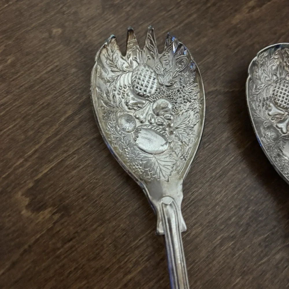 Vintage England Silver Plated Salad Servers Berry Spoon Fork 9.75